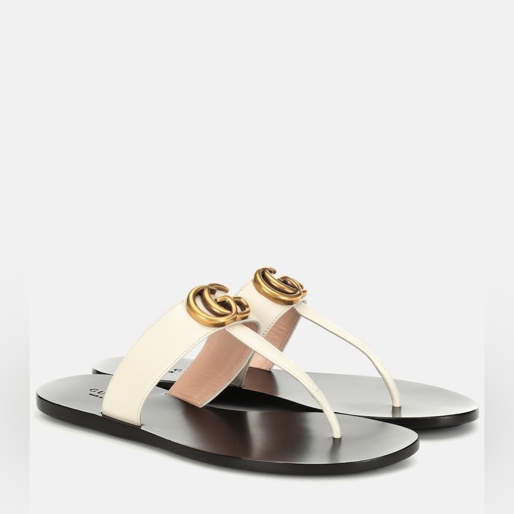 Gucci Flat Marmont Leather Thong Sandals